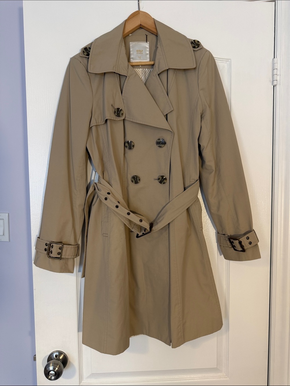GOLF Exclusive Beige Trench Coat – Size 42 – Classic Double‑Breasted